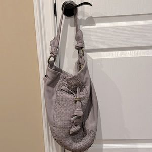 Elliott Lucca Handbag - lilac hobo bag with drawstring.